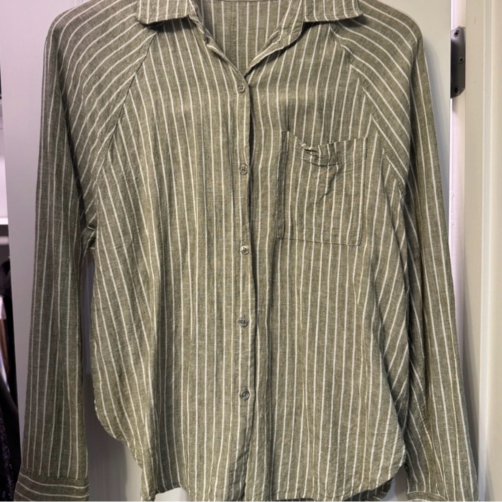 Z Supply Olive Striped linen Button Down Shirt